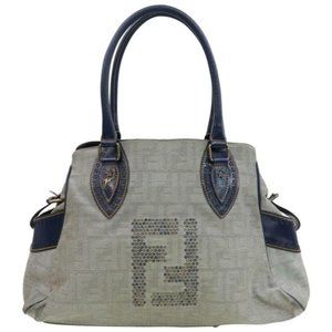 Fendi Du Jour Grommets Blue Zucco Print Calfskin Leather And Canvas Satchel